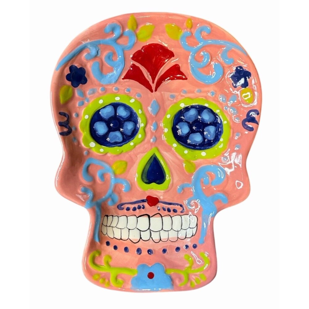 Dia De Los Muertos Ceramic Skull Tray Vibrant Colors Ashland NWT
